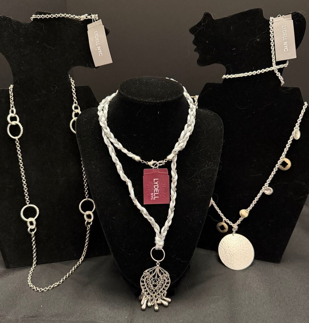 Lydell NYC NWT Set 3 Silver Boho Hammered Disc Filigree Circle Necklaces 32-34ā
